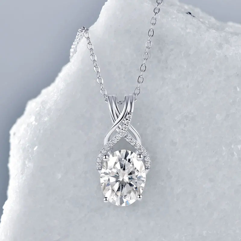 Original 925 Sterling Silver Women's Cross Pendant Necklace Oval Cut 8x10mm 3.0ct Moissanite Oval Cut Setting