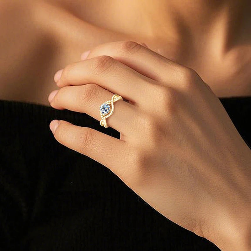 Fine Jewelry Classic Engagement Wedding Infinity 925 Silver Six Claw 6.5MM 1.0CT Moissanite Twist Shank Ring for Women