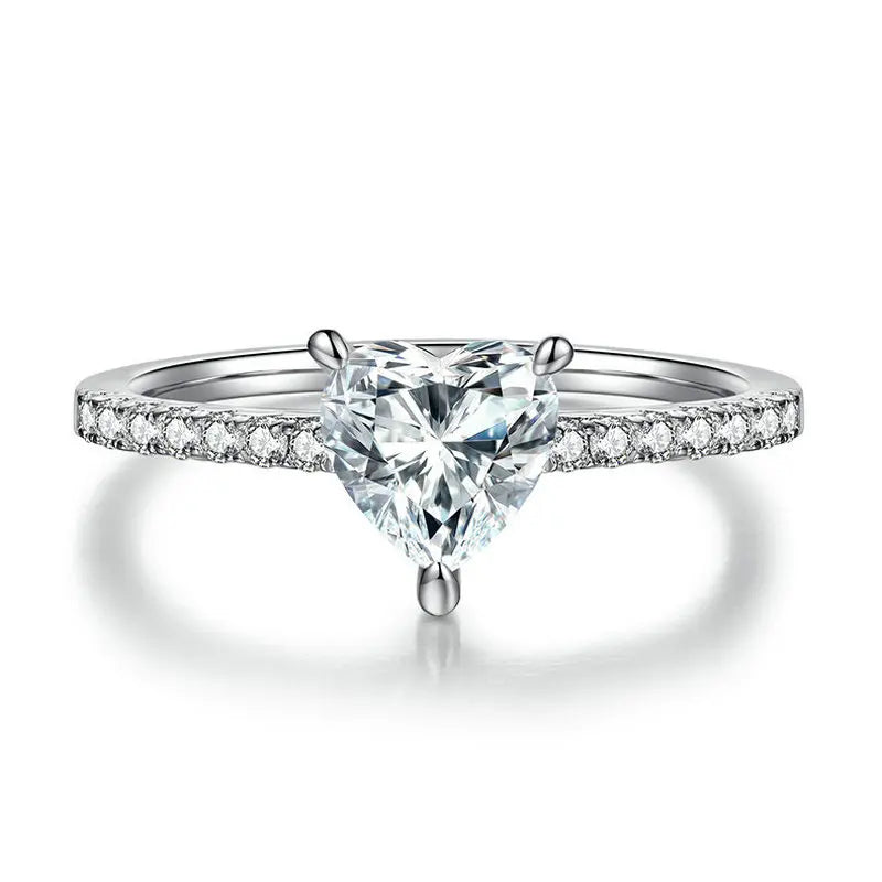 Women's 925 Sterling Silver Wedding Engagement Ring 6.5*6.5mm 1ct VVS Three Prong Heart Moissanite GRA Certificated