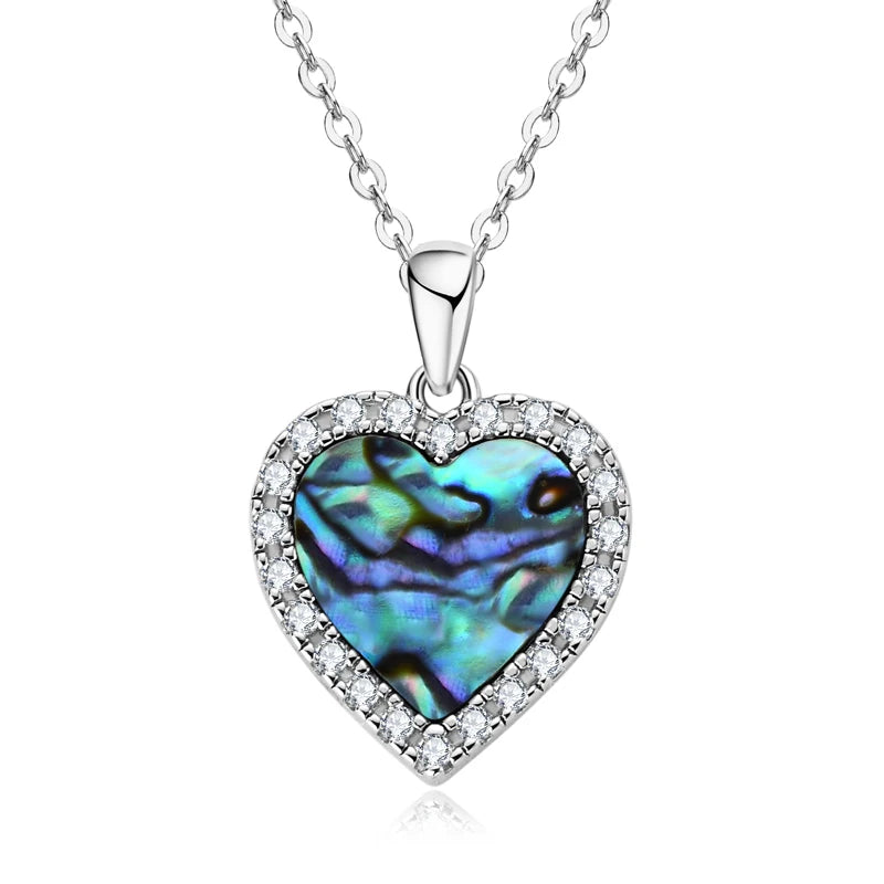 Fashion Pendant Jewelry 925 Sterling Silver Pave Round 1.2mm Moissanite & 10mm Heart Abalone Shell Pendant Necklace