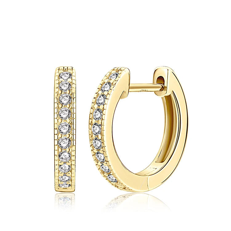 Fashion Luxury 925 Silver Round Cut 1.3mm 0.01CT Moissanite Single Row Hoop Huggie Earrings for Women