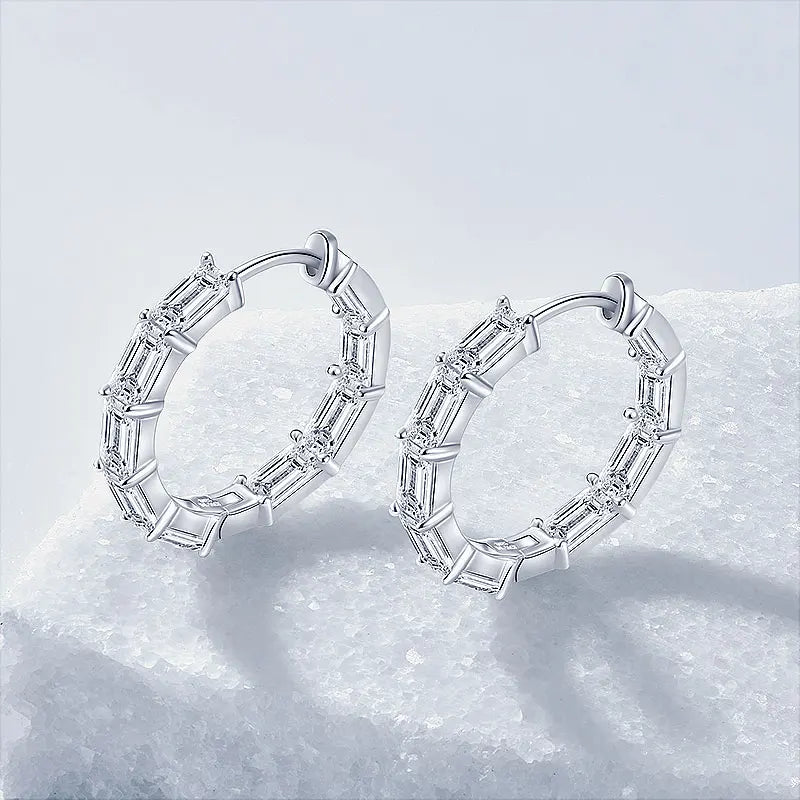 Personalization 925 Sterling Silver 3x5mm 0.5ct White Moissanite Statement Single Row Inside Out Hoop Earrings for Woman Man
