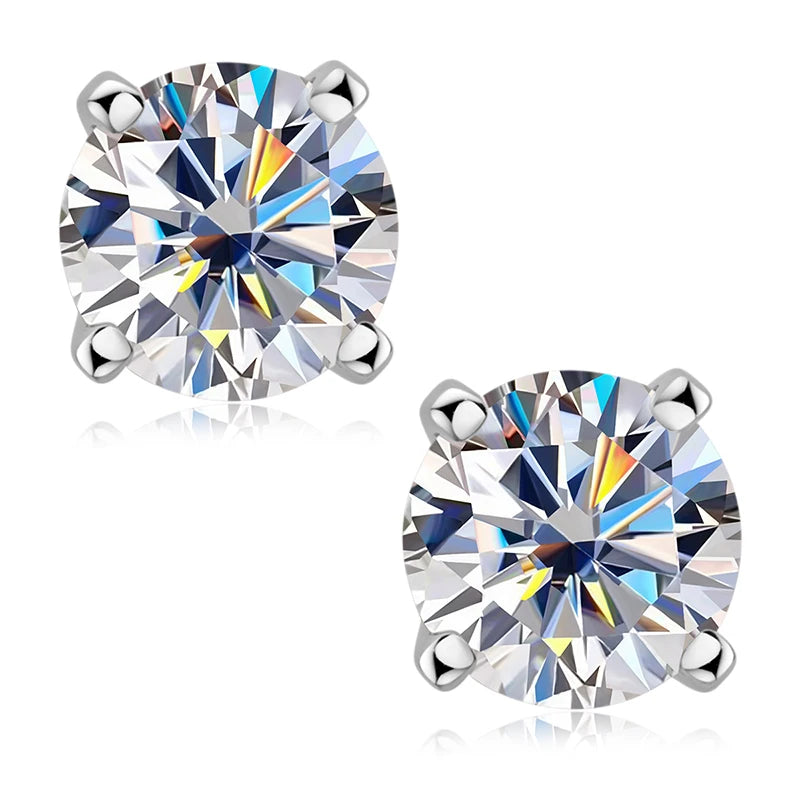 Simple Classic Lab Diamond Earrings 4 Claw 925 Sterling Silver Hypoallergenic 6.5mm 1 Carat Moissanite Stud Earrings