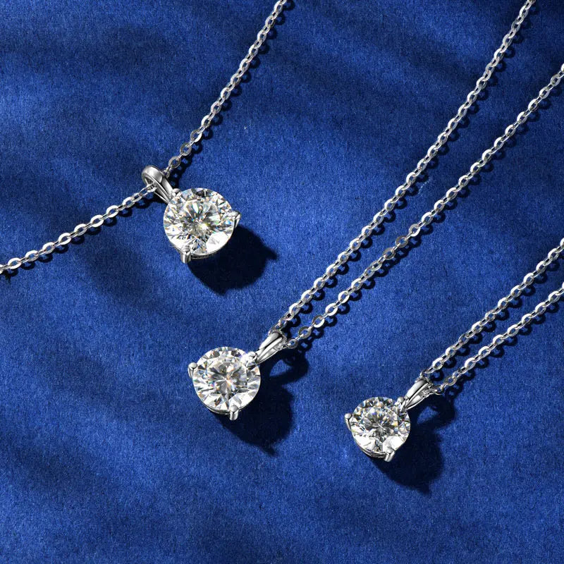 Simple 925 Silver D Color VVS1 6.5mm 7.5mm 8mm Moissanite Simplicity Three Claw Solitaire Pendant Necklace for Women