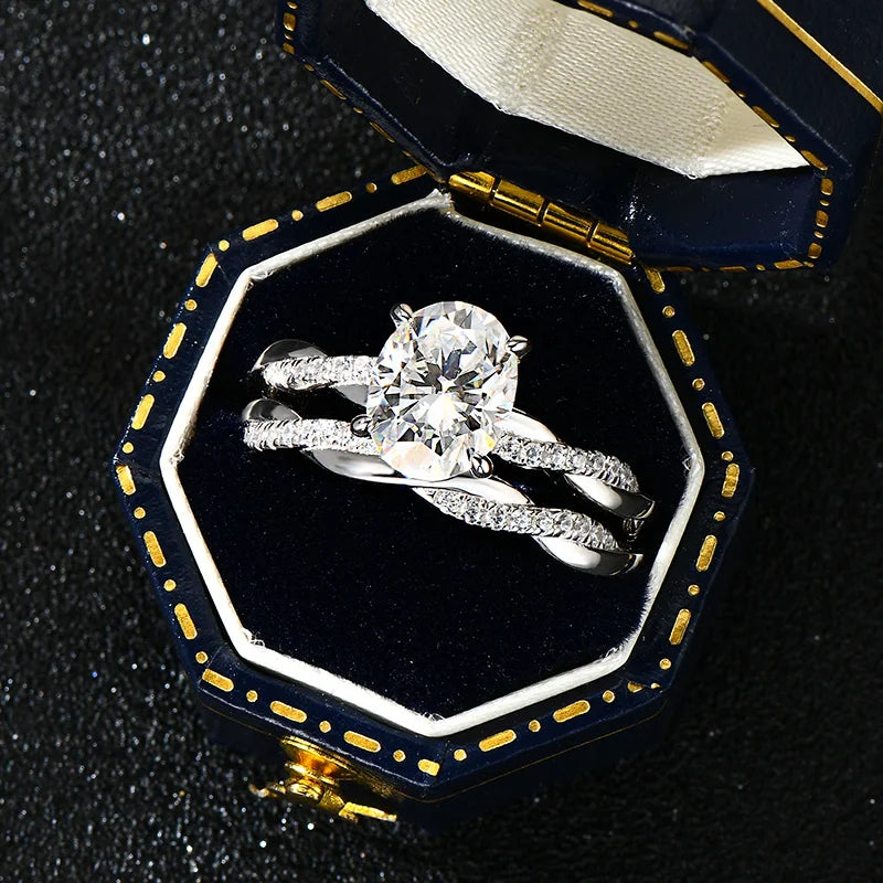 GRA Wedding Band Jewelry Ring Set 2CT Moissanite 925 Sterling Silver Oval Infinity Engagement Ring for Women