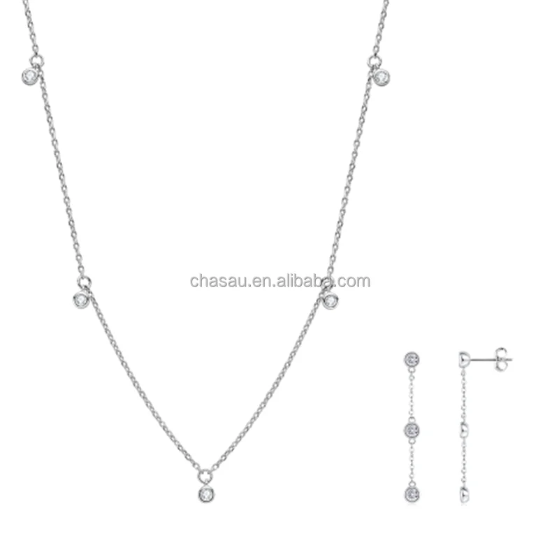 Chasau 925 Sterling Silver 1.0CT Cross Princess Cut Black Moissanite Earrings Pendant Necklace Set for Women and Girls