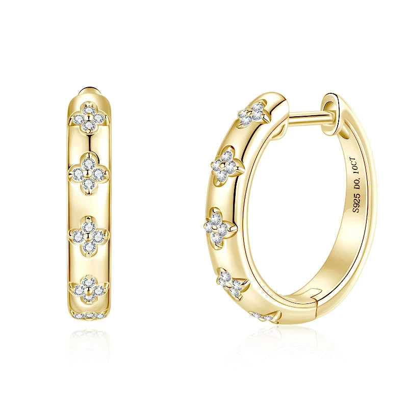 Modern Jewelry Design Ladies 925 Silver D Color VVS1 1mm Moissanite Flower Clover Hoop Earrings for Women