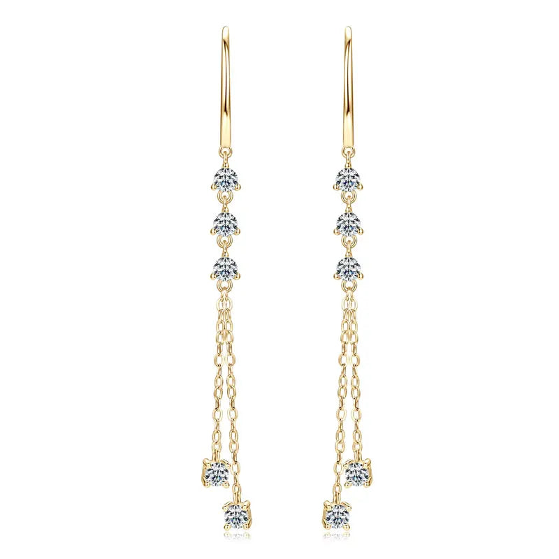 Women's Chain Earrings 925 Sterling Silver 1.00CTTW Round Moissanite Drop Earrings for Women