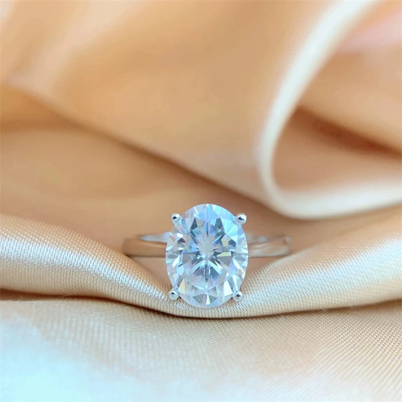 Classic Wedding Anniversary 925 Sterling Silver Solitaire Ring 9mm 2ct 2.0Carat Oval Cut Moissanite Engagement Rings for Women