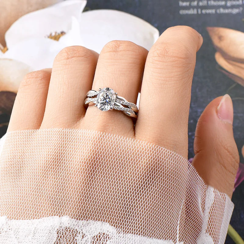 GRA Wedding Band Jewelry Ring Set 2CT Moissanite 925 Sterling Silver Oval Infinity Engagement Ring for Women