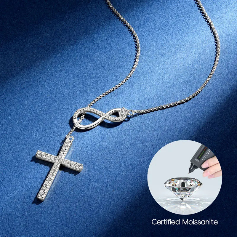 925 Silver Round Cut 2.5mm&1.8mm&1.7mm&1.5mm&1mm Moissanite Y Lariat Infinity Necklace Faith Hope Love Cross Pendant Necklace