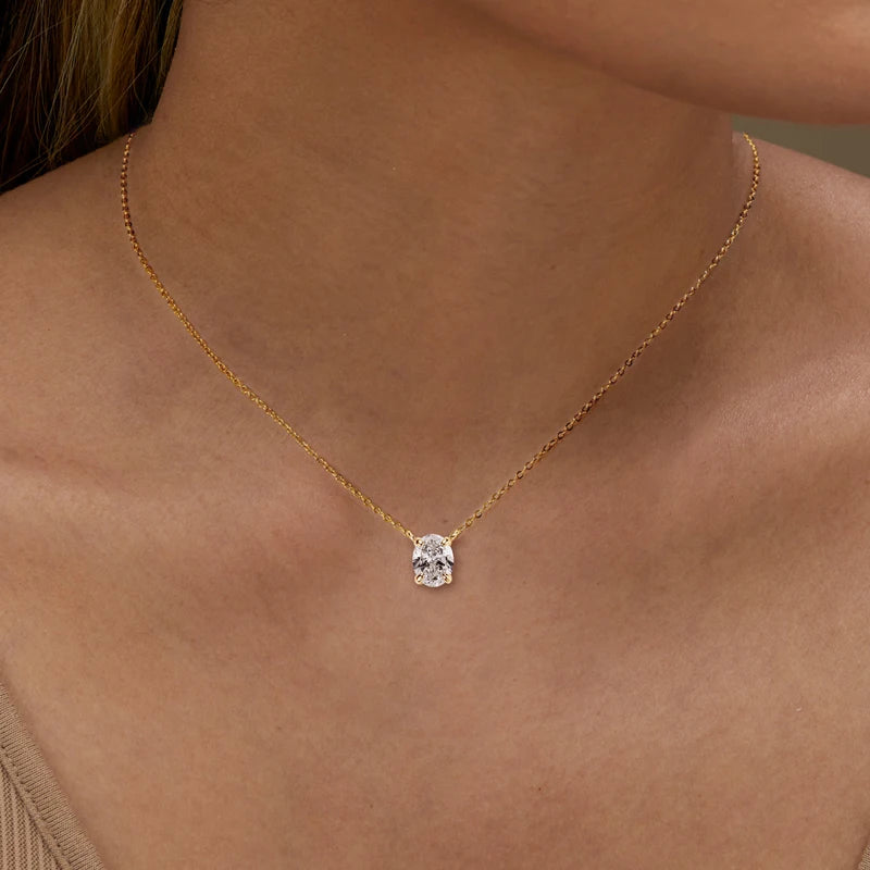 Real 925 Silver Chain Jewelry Gift for Wedding Birthday Party Valentine Oval Cut 2.0CT Moissanite Pendant Women's Necklace