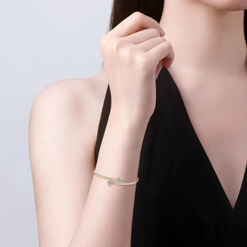 Hot Selling 925 Sterling Silver Trendy Open Flexi Fashion Round Shape Bracelet 5mm (0.5ct) Moissanite Adjustable Parties Gifts