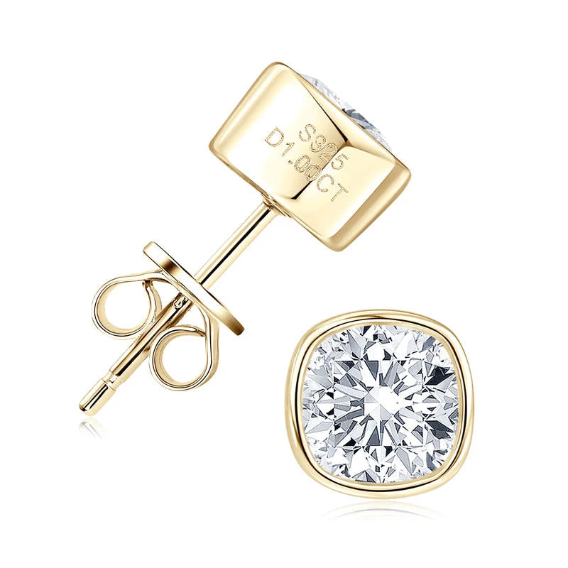 Classic Simple Square Shape 6x6mm 1.0ct Moissanite 925 Sterling Silver Studs Earring for Women Men with GRA