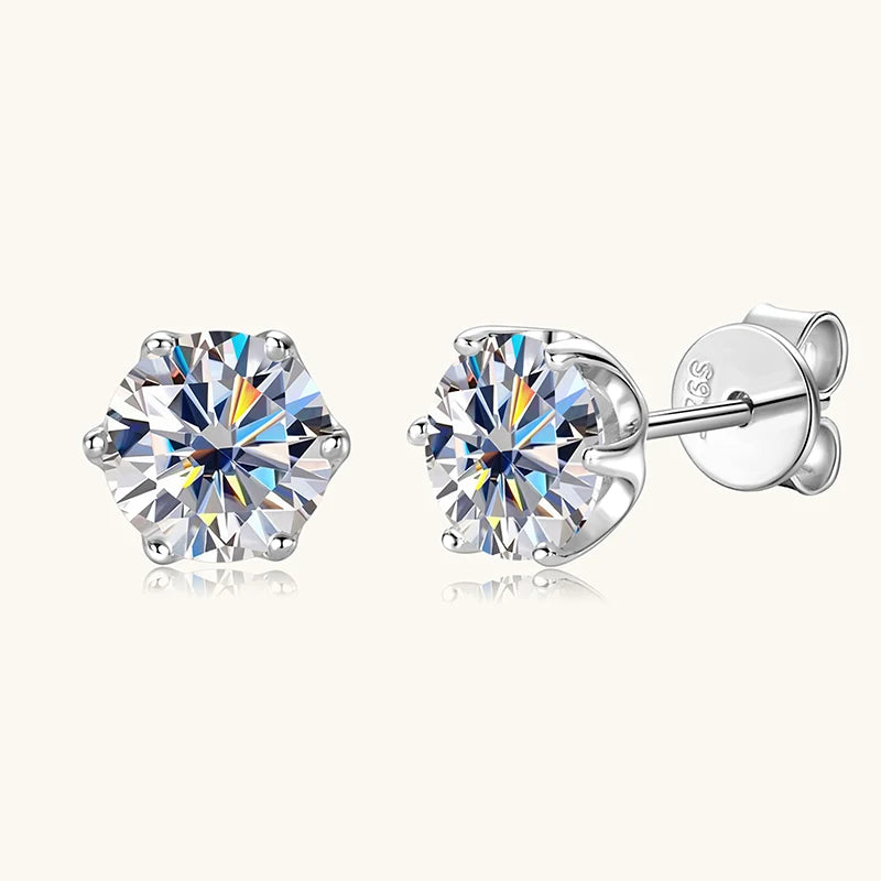Latest Style High Quality 5mm Moissanite 925 Sterling Silver Eco Friendly 6-claw Classic Stud Earrings