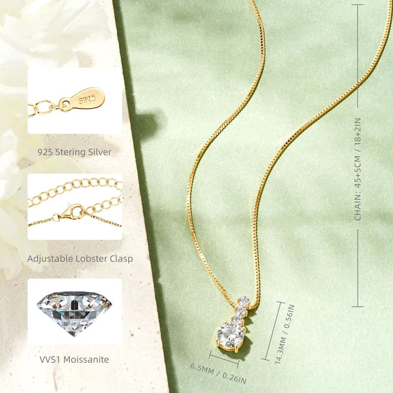 Geometric Wedding Unique Design 925 Silver Round VVS1 D Color 6.5mm 1.0ct 2.5mm Moissanite Pendant Necklace for Women