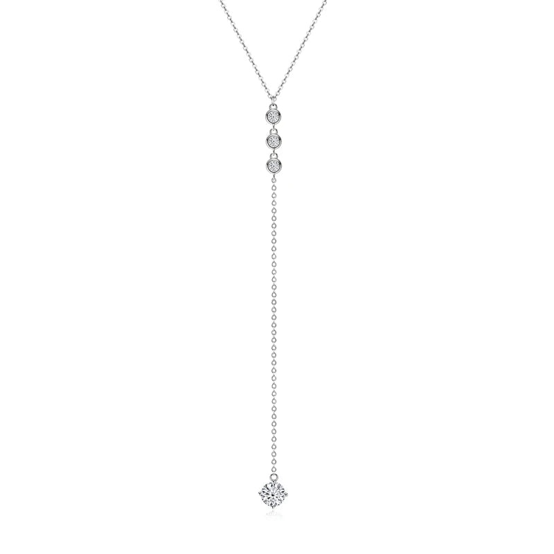 Women Jewelry Certificate 925 Sterling Silver Long Thin Chain 6.5mm&3mm D Color Y Shape Moissanite Diamond Necklace