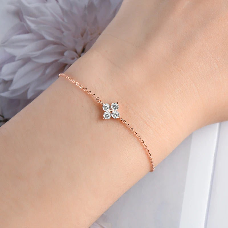 Korean Hand Jewelry 3mm Moissanite Bracelet Original S925 Sterling Silver Four-leaf Flower Adjustable Bracelets for Women