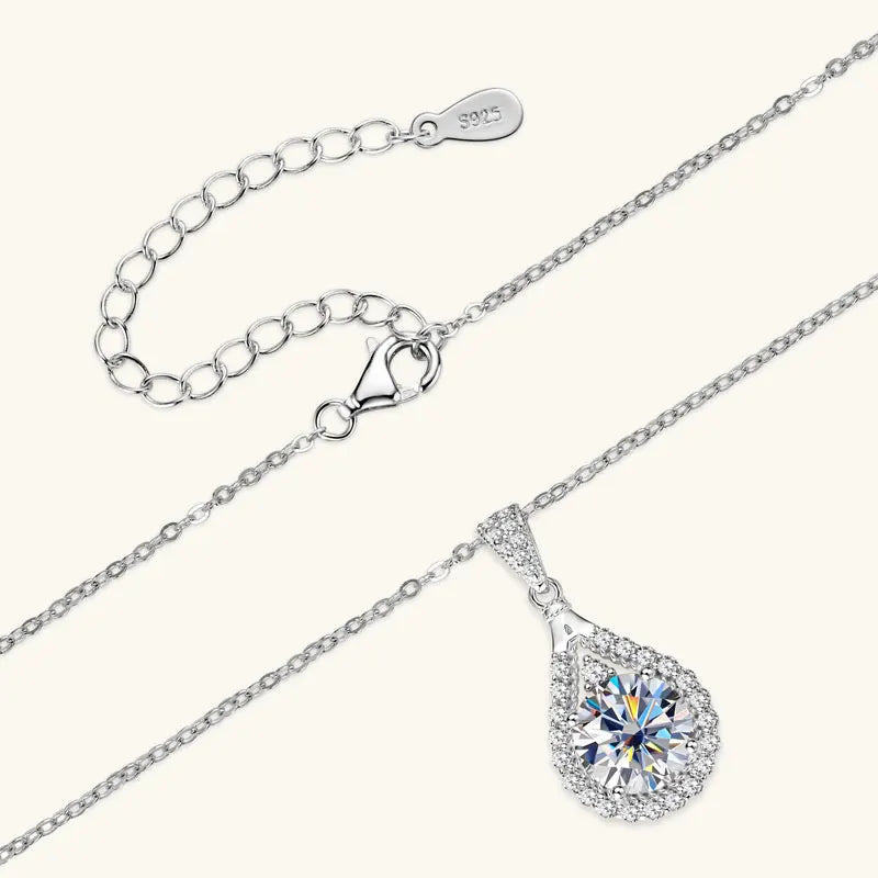 Classic Luxury Dainty 925 Silver Round Teardrop Necklace 6.5MM 8MM 9MM Moissanite Gourd Shaped Pendant Necklace for Women