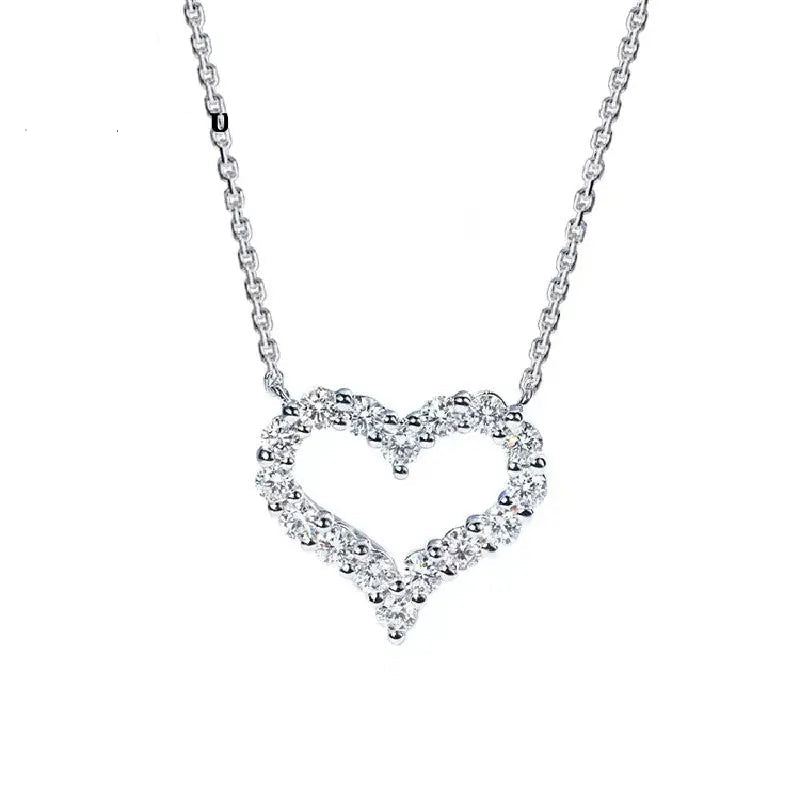 925 Sterling Silver Woman Necklace Round Cut 1.5mm Cluster-Set Choker Real Moissanite Heart Pendants Necklace
