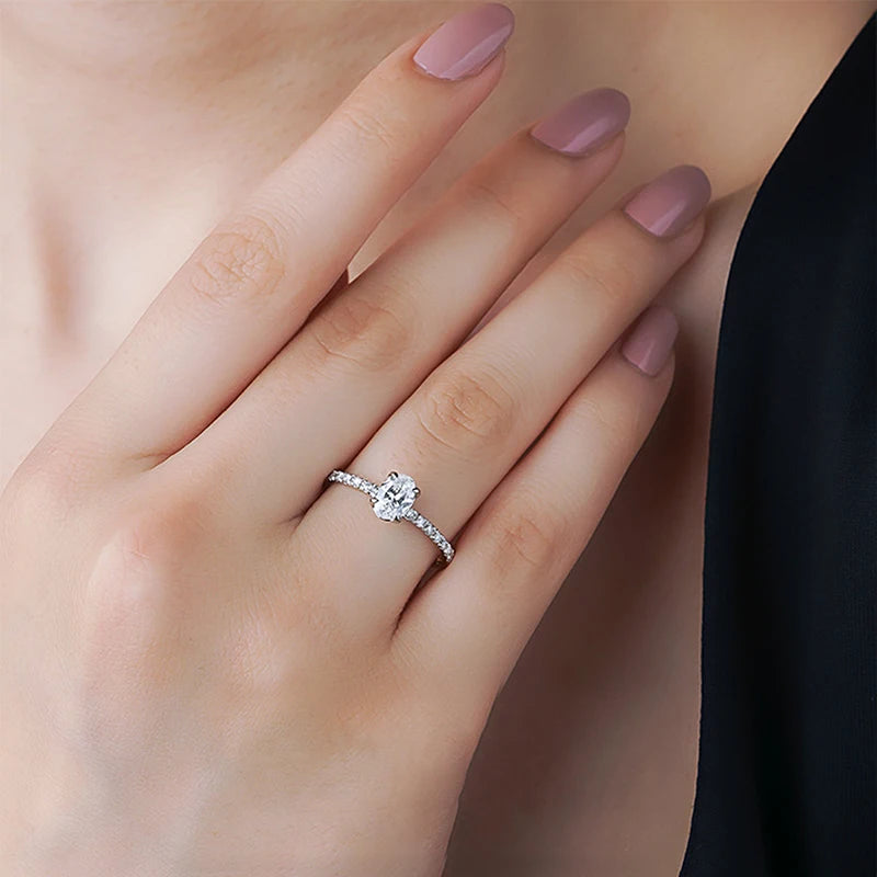925 Sterling Silver GRA Certificated 1ct Oval Cut Vvs Moissanite Minimalist Wedding Ring Engagement Rings for Women