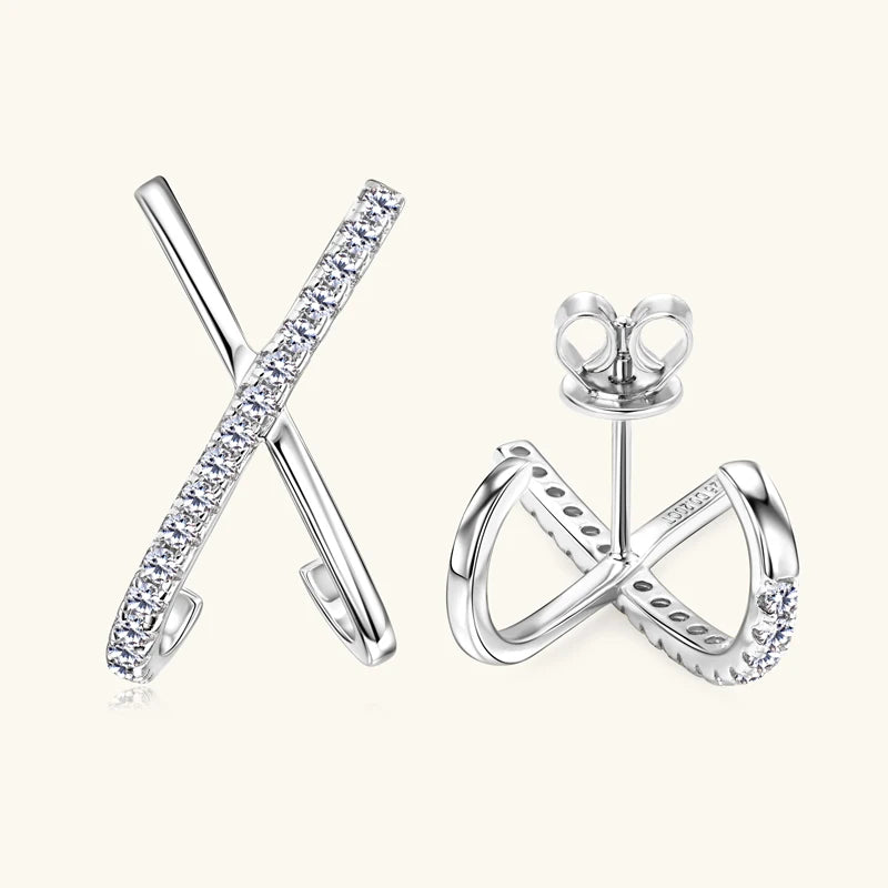 New Design X-Shaped 1.4mm Moissanite 925 Sterling Silver Ladies Unique Personalized Large Stud Earrings for Women