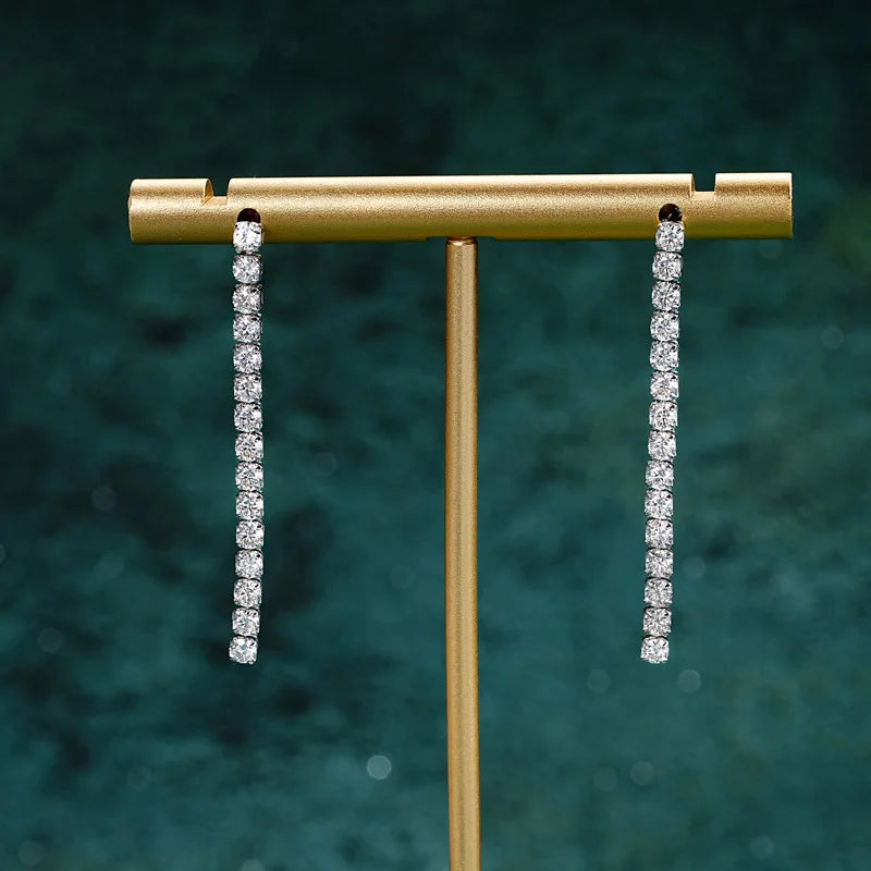 Fashion Jewelry Gift 1.80cttw 2.5mm Moissanite Dangle 925 Sterling Silver Long Tassel Stud Earrings for Women