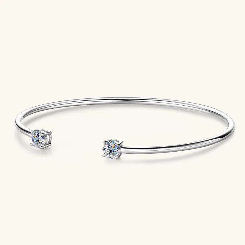 Classic Simple 925 Sterling Silver Round Cut 5mm 0.50ct Moissanite Cuff Open Bangle Ladies Fashion Bracelet with Certificate