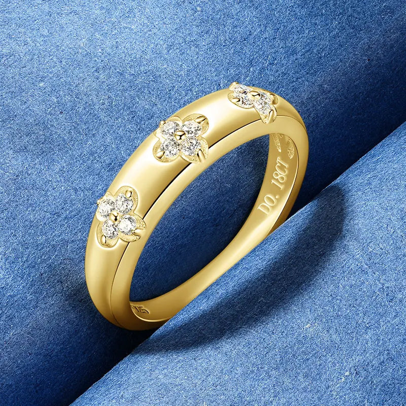 Elegant Luxurious Jewelry 925 Silver 1.5mm Round Moissanite Trio Flower Lady Triple Lucky Four-leaf Clover Ring for Women