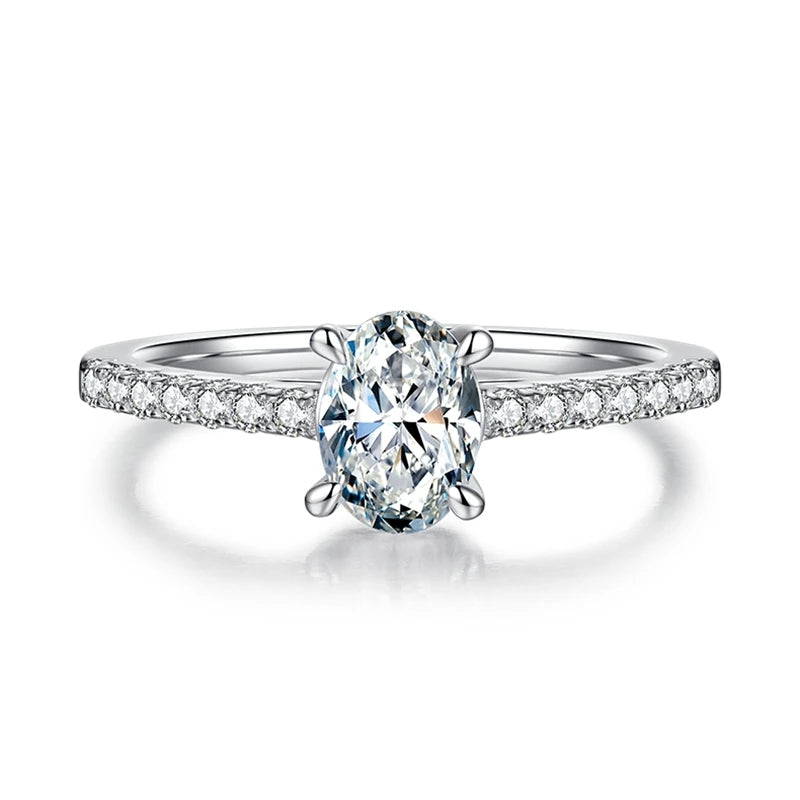 925 Sterling Silver GRA Certificated 1ct Oval Cut Vvs Moissanite Minimalist Wedding Ring Engagement Rings for Women