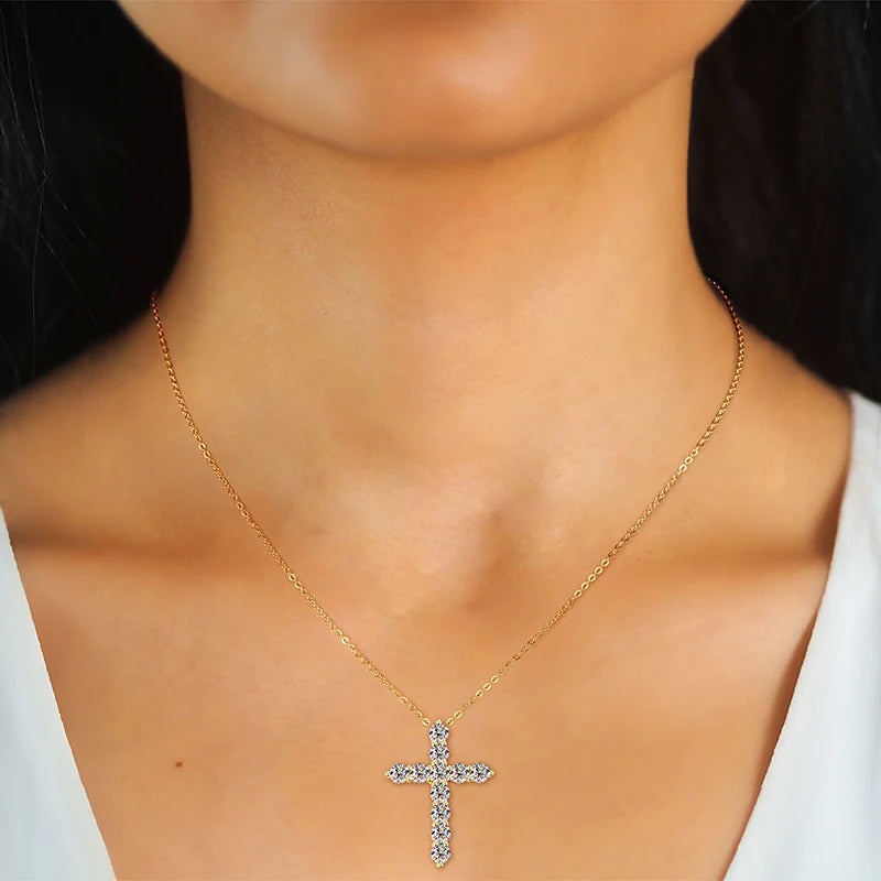 Wholesale Jewelry 925 Silver 3.5mm 0.20ct Moissanite Diamond Jesus Cross VVS1 Pendant Necklace Religious Jewelry Gifts for Her