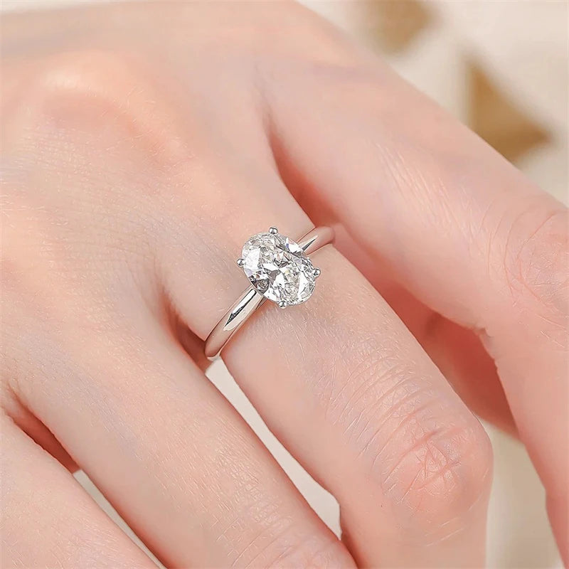 Classic Wedding Anniversary 925 Sterling Silver Solitaire Ring 9mm 2ct 2.0Carat Oval Cut Moissanite Engagement Rings for Women