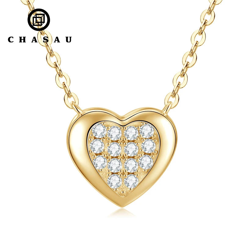 Wedding 925 Silver D0.21CT Round D Color VVS1 Moissanite Full Diamond Heart Pendant Heart Shape Pendant Necklace for Women