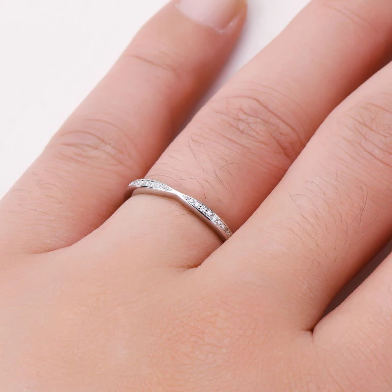 Wedding Jewelry Gifts Stackable Thin Ring Half Eternity Moissanite Bands 925 Sterling Silver Rings for Women with Certificate