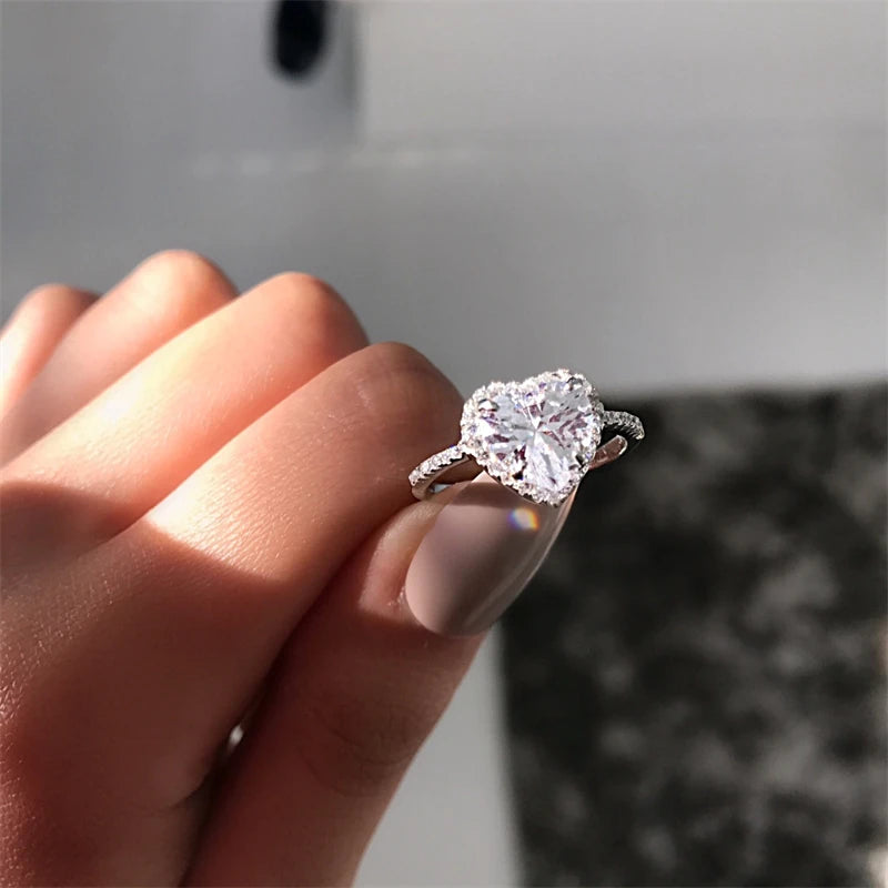 High Quality 925 Silver 1CT 6.5x6.5mm Heart D Color VVS1 Moissanite Wedding Engagement Ring for Women Classic Heart Design