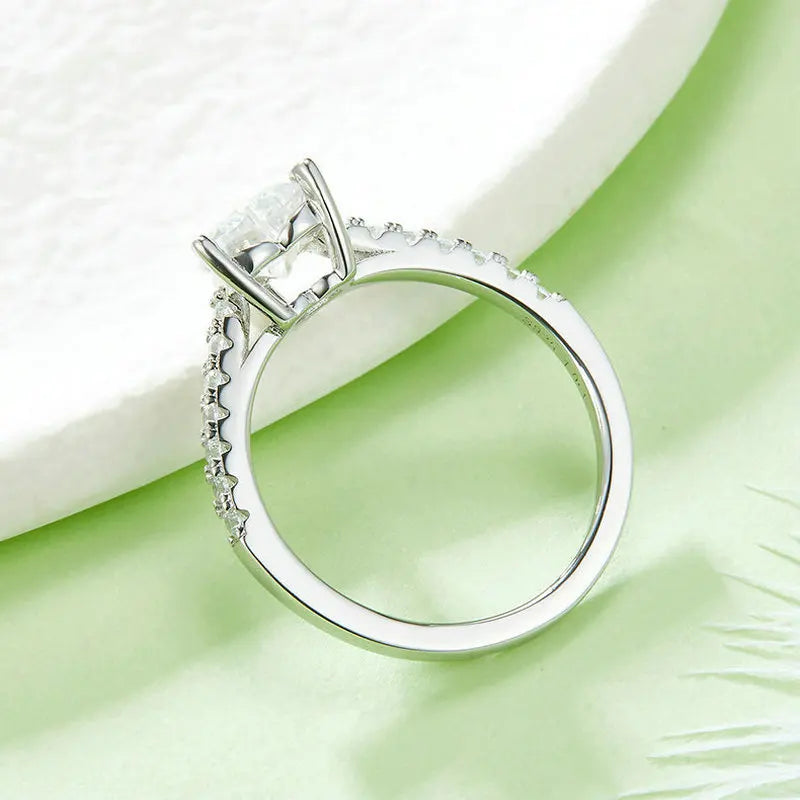 Women's 925 Sterling Silver Wedding Engagement Ring 6.5*6.5mm 1ct VVS Three Prong Heart Moissanite GRA Certificated