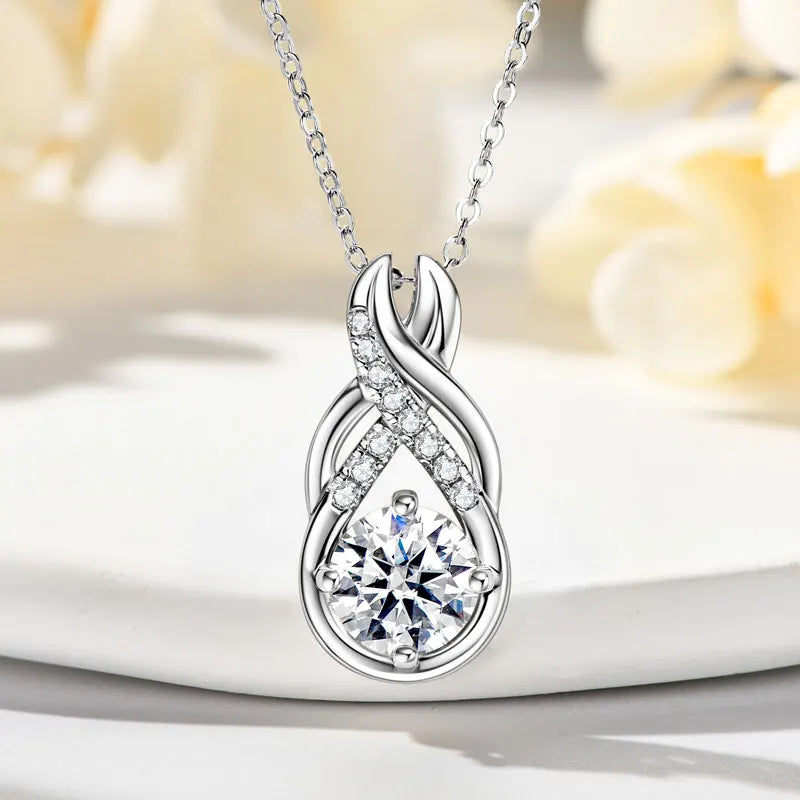 Luxury Classic Engagement 925 Sterling Silver 8mm&1.5mm&1.4mm&1.3mm Round Cut 2CT Moissanite Diamond Infinity Pendant Necklace