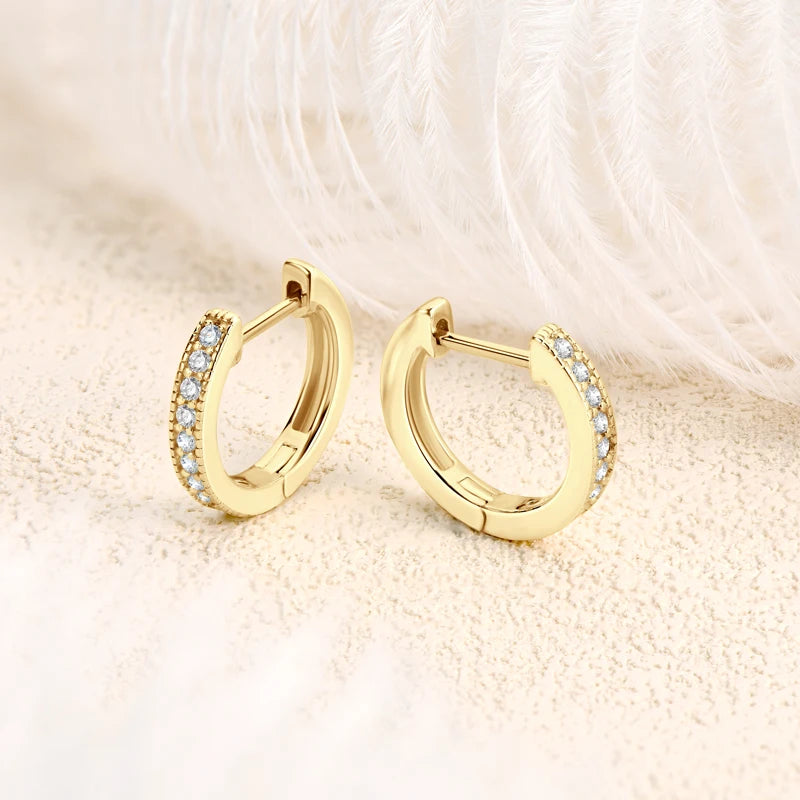 Fashion Luxury 925 Silver Round Cut 1.3mm 0.01CT Moissanite Single Row Hoop Huggie Earrings for Women