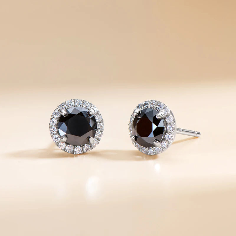 Wholesale Hypoallergenic Diamond Stud Earrings 925 Sterling Silver 6MM 0.8CT Classic Black Round Moissanite Halo Stud Earrings