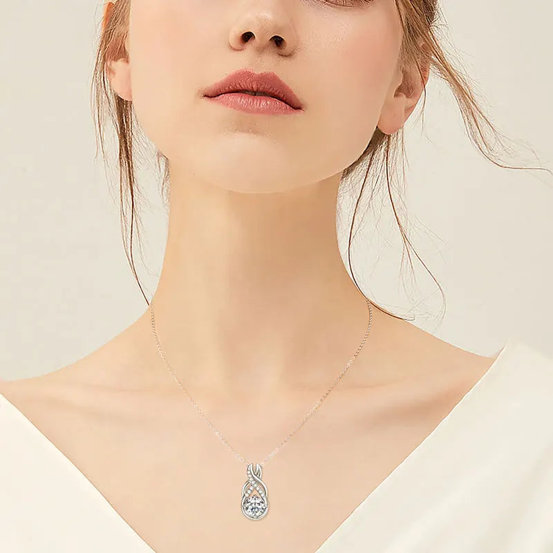 Luxury Classic Engagement 925 Sterling Silver 8mm&1.5mm&1.4mm&1.3mm Round Cut 2CT Moissanite Diamond Infinity Pendant Necklace