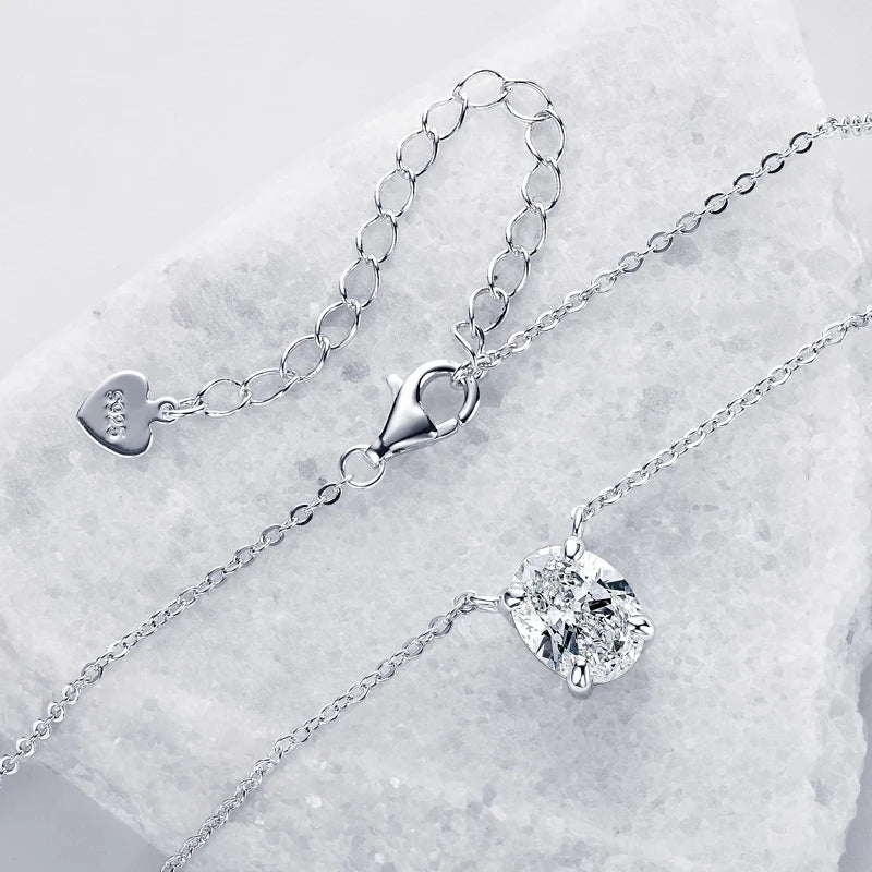 Real 925 Silver Chain Jewelry Gift for Wedding Birthday Party Valentine Oval Cut 2.0CT Moissanite Pendant Women's Necklace