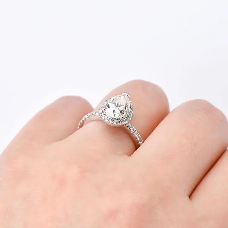 GRA Wedding Band Jewelry 925 Sterling Silver 2ct Pear Cut D Moissanite Halo Engagement Ring Promise Wedding Rings for Women
