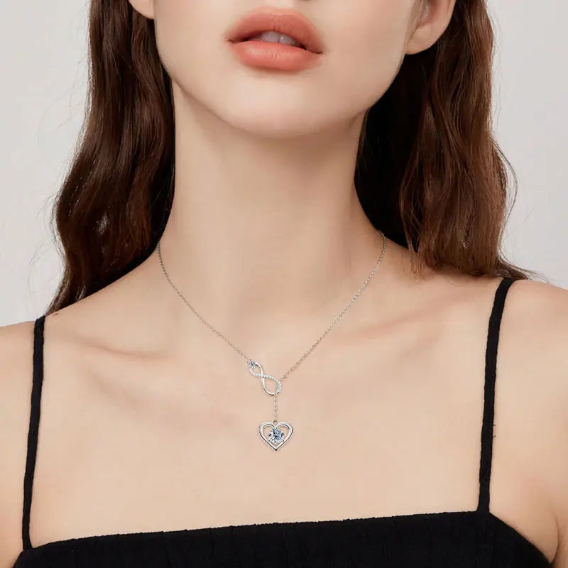 Fashion Heart Women Unlimited Y Necklace 925 Silver Round Cut 6.5mm&2.5mm&1mm Moissanite Y Lariat Infinite Love Pendant Necklace