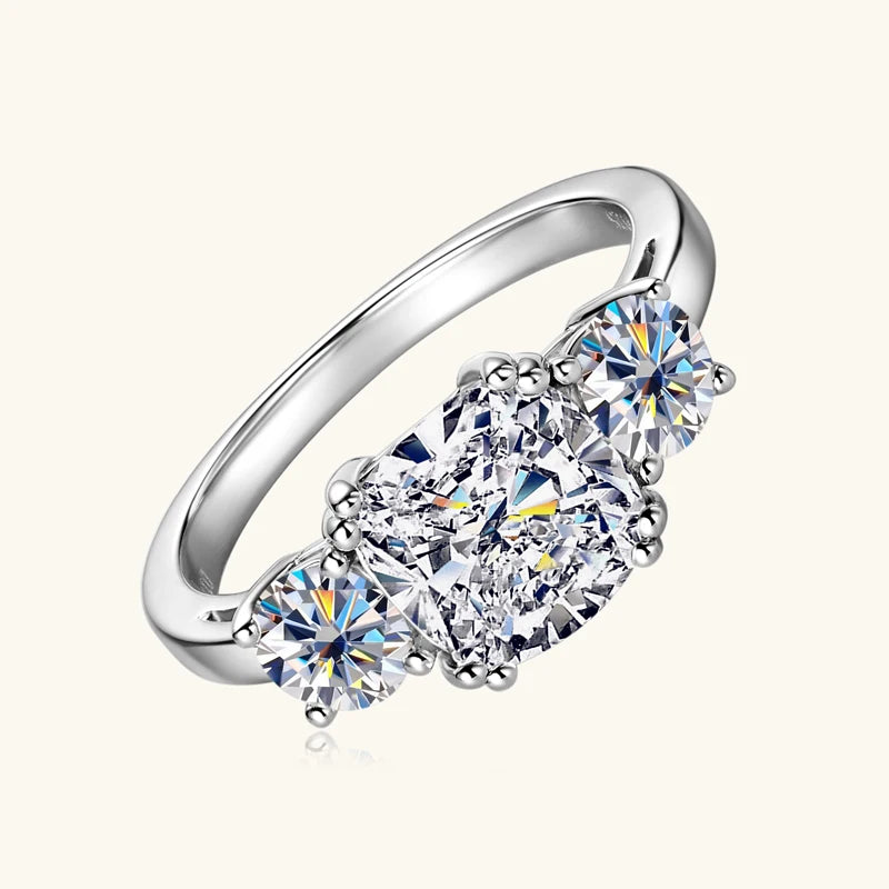 GRA Wedding Band Jewelry 925 Sterling Silver Cushion Cut Three Stone 3.5cttw D Moissanite Engagement Rings for Women
