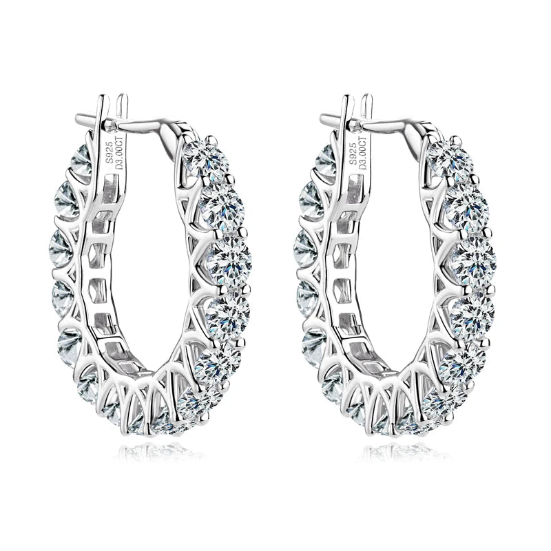 Luxury Hoops Sparking Full 3mm 4mm Moissanite Earrings Solid Silver 925 Huggie Wedding Engagement Jewelry Gifts for Women