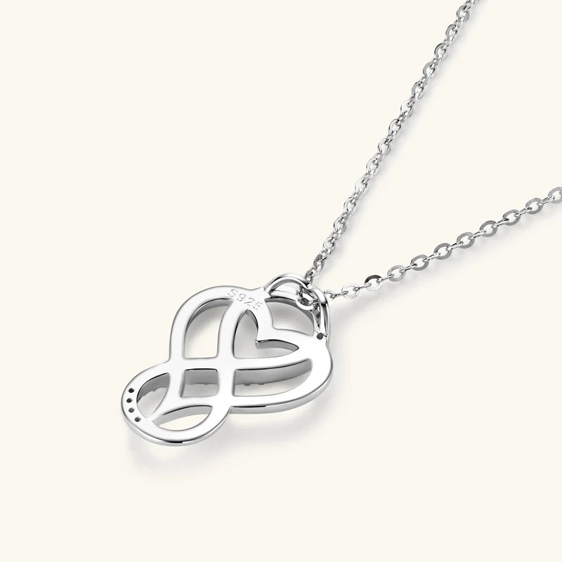 100% 925 Sterling Silver Certificated 1mm Moissanite Authentic Sterling Silver Heart Infinity Necklace