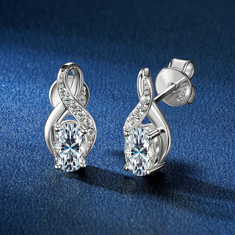 Women Classic Fine Jewelry 925 Silver Oval Cut 4x6mm 0.5ct Moissanite Infinity Stud Earring Gold Plated Jewelry for Women