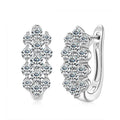 925 Silver Cluster Round Cut 3.5mm&3mm&2.5mm Moissanite Women Cluster Three Row U-Shaped Fashion Hoop Huggie Earrings for Women