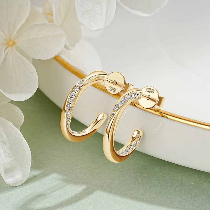 Trend Wedding Jewelry Round Cut 1.2mm Moissanite 925 Sterling Silver Half Hoop Earrings C Shape Earring for Women