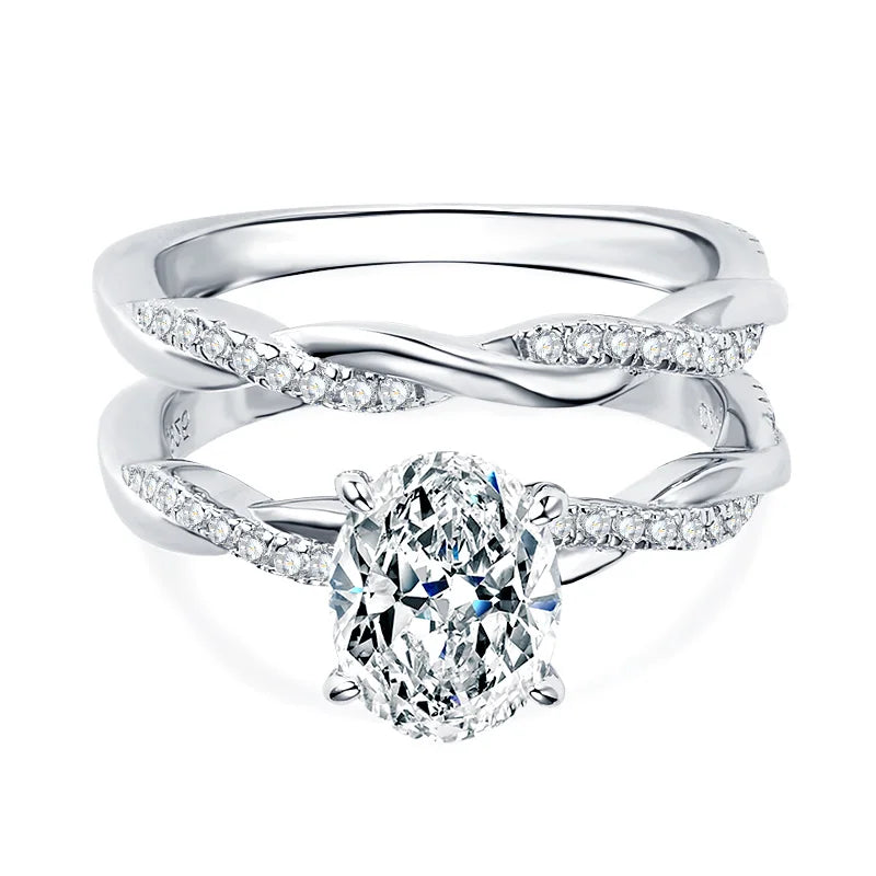 GRA Wedding Band Jewelry Ring Set 2CT Moissanite 925 Sterling Silver Oval Infinity Engagement Ring for Women